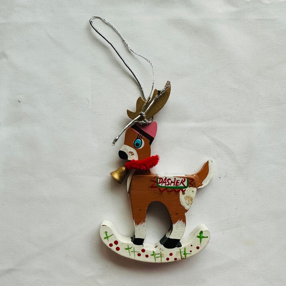Vintage Hand Painted Santa's Reindeer "Dasher" Rocking Horse Christmas Ornament